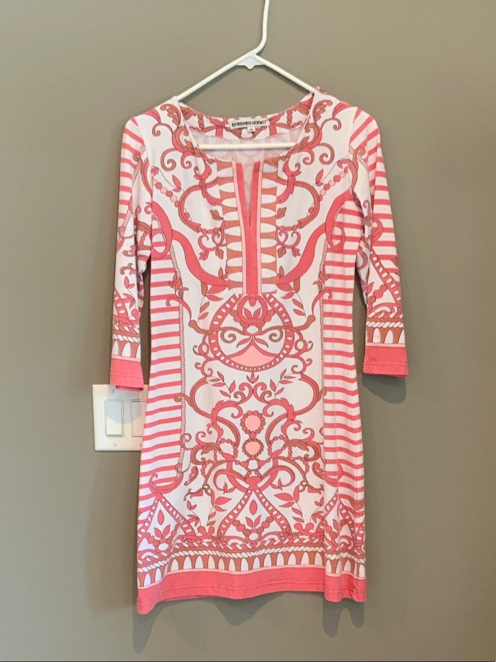 Pink & White Printed Scoop-Neck Mini Dress